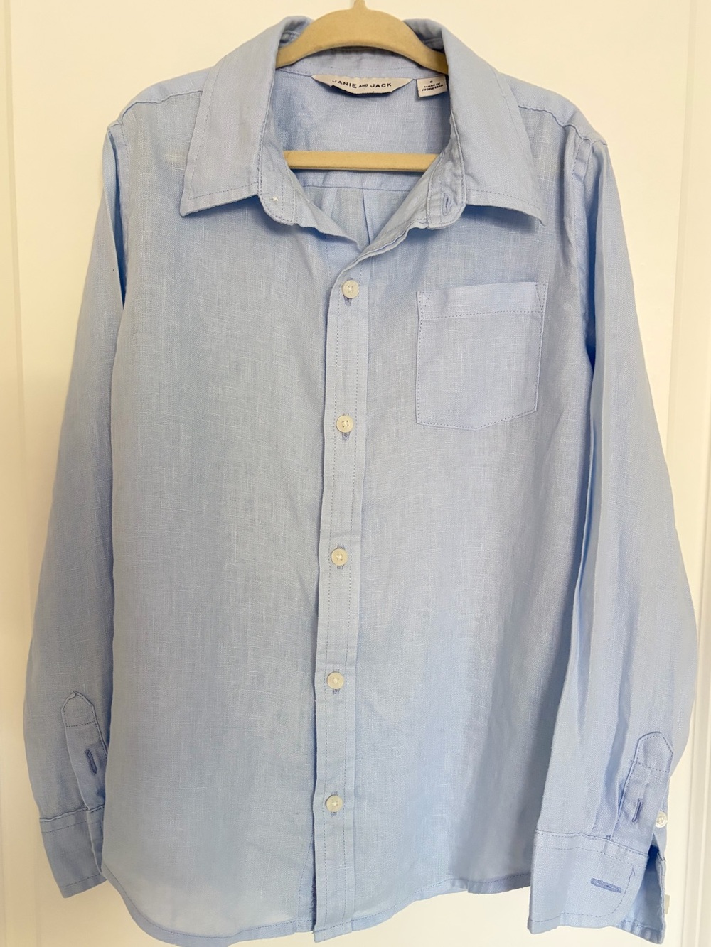 Janie and Jack Boys Linen Light Blue Button Down Size 6